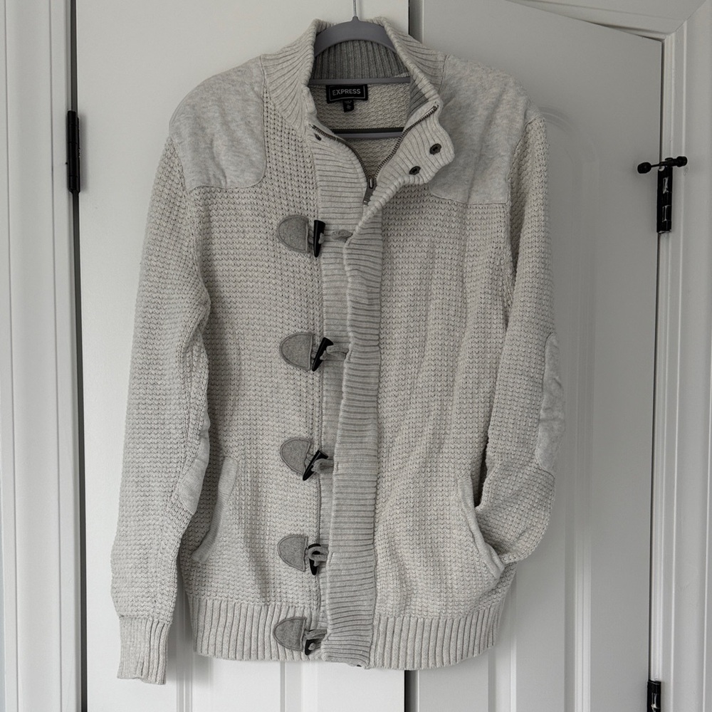 Men’s Sweater Full Zip Up Jacket-Light Grey- XL